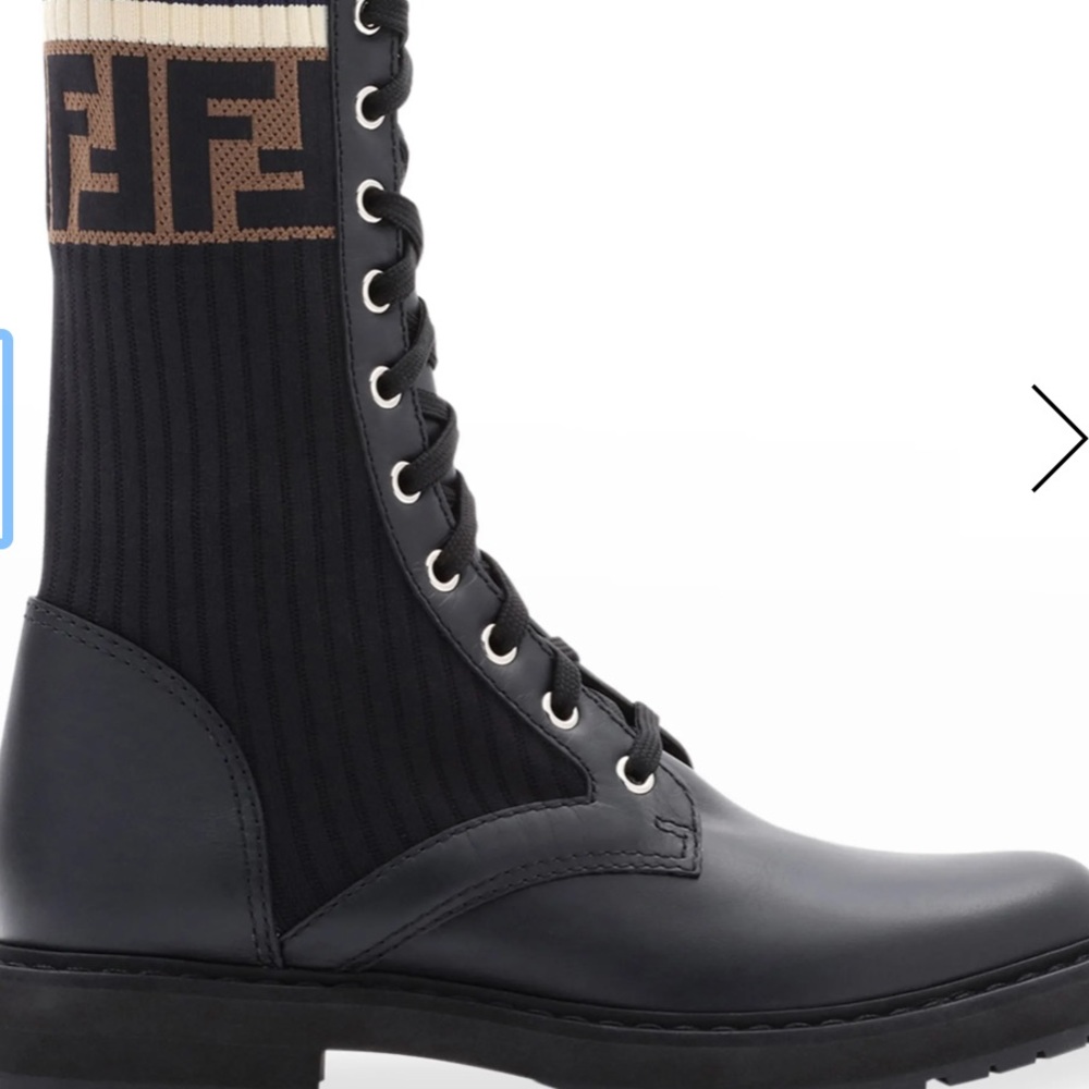 AUTHENTIC fendi leather combat boot with FF cuff